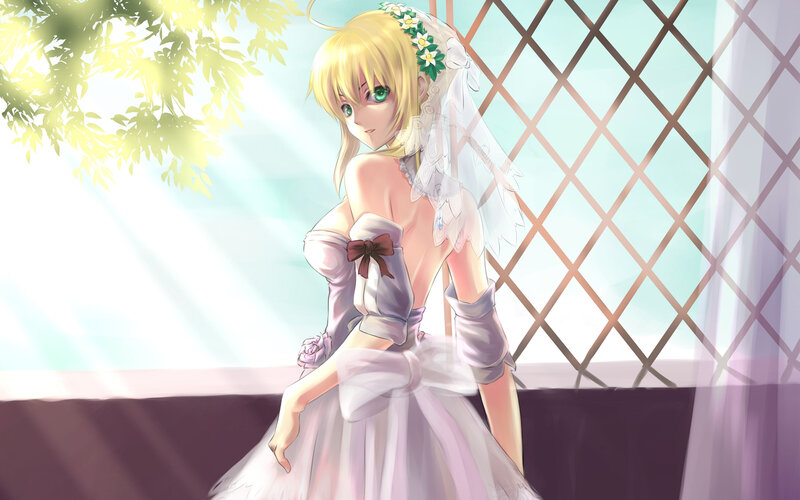 Blonde Anime Bride — White, Serene, Morning, Veil