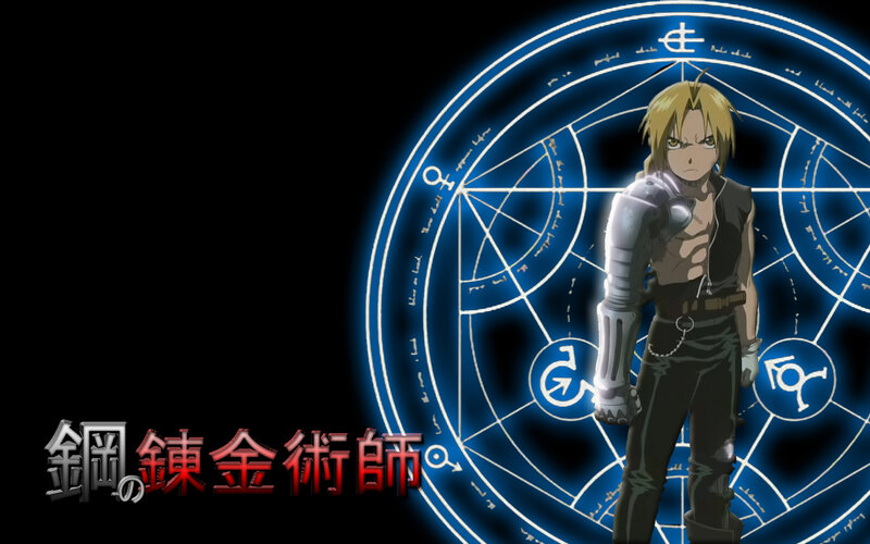 Blonde Anime Character — Black, Dramatic, Alchemical Circle, Mechanical Arm