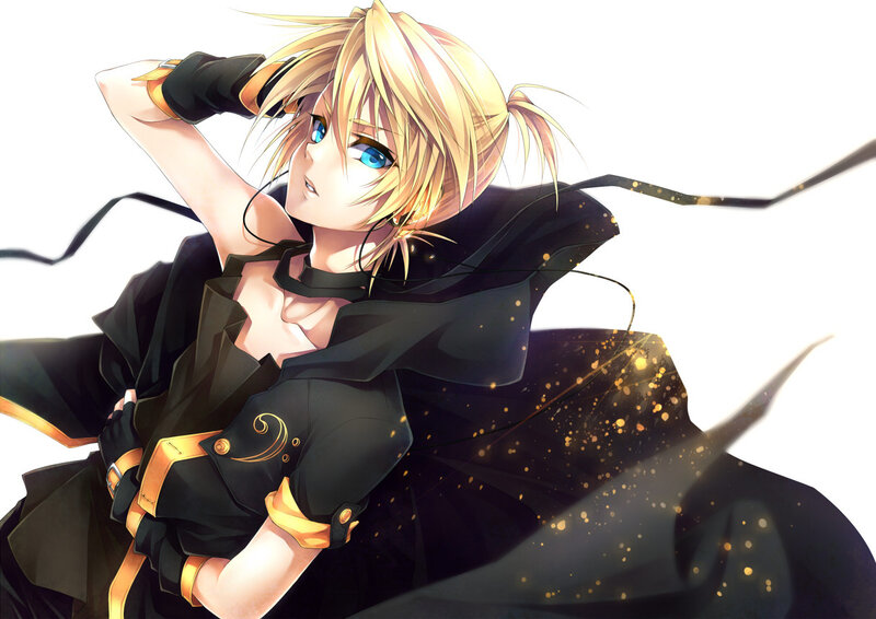 Blonde Anime Character — Black, Dramatic, Blue Eyes, Black Cloak