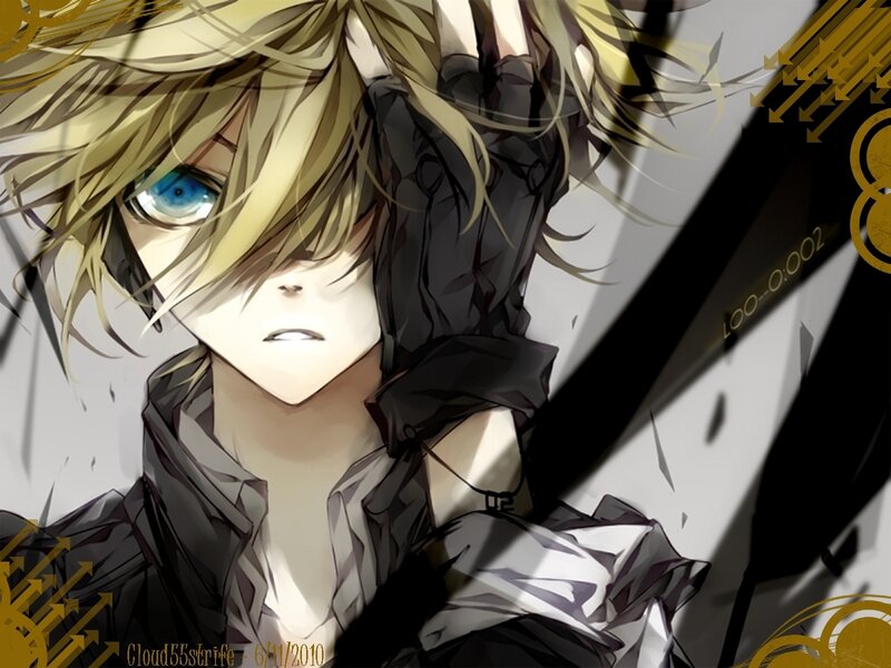 Blonde Anime Character — Black, Dramatic, Blue Eyes, Black Clothing