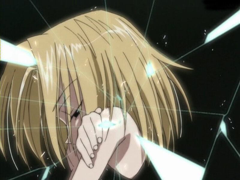 Blonde Anime Character — Black, Dramatic, Hands
