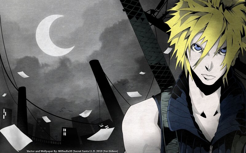 Blonde Anime Character — Black, Dramatic, Night, Crescent Moon