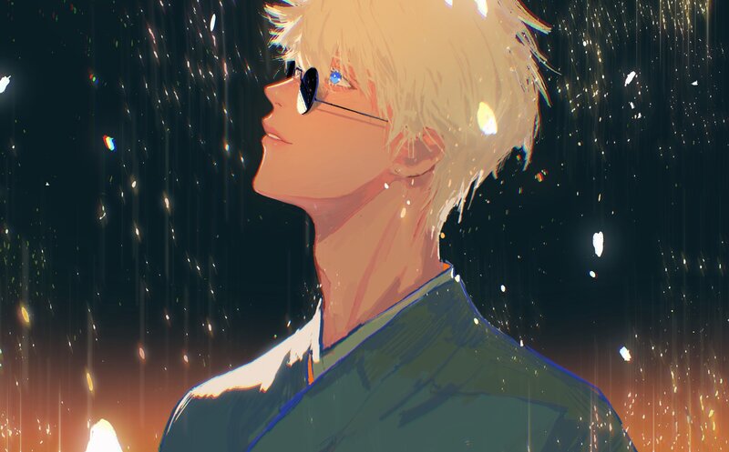 Blonde Anime Character — Black, Dramatic, Night, Digital Art, Sunglasses
