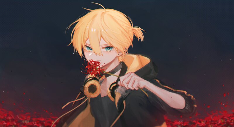 Blonde Anime Character — Black, Dramatic, Night, Digital Art