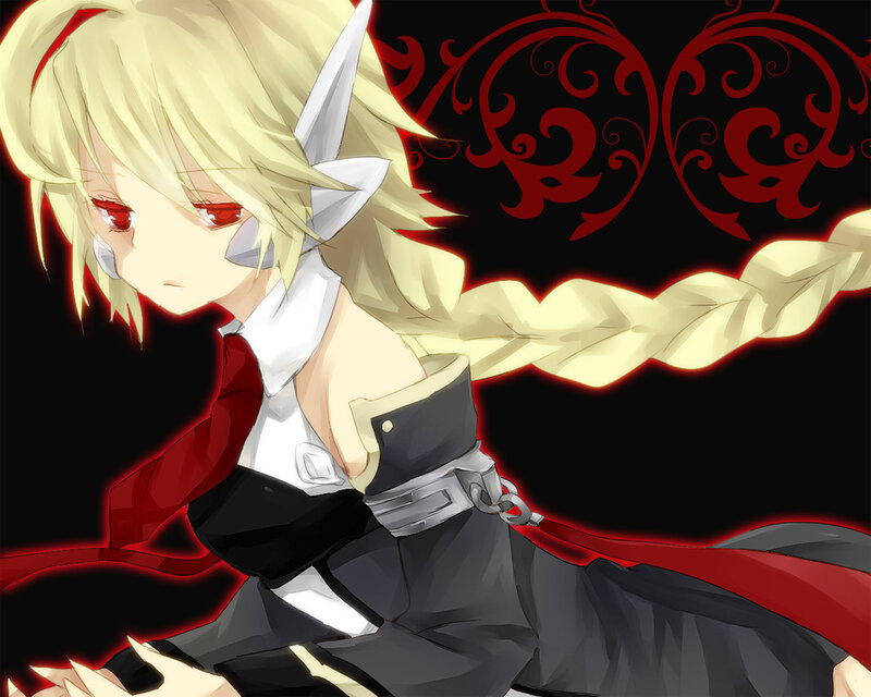Blonde Anime Character — Black, Dramatic, Red Eyes