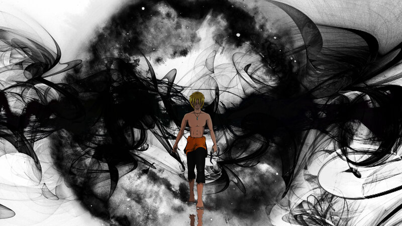 Blonde Anime Character — Black, Dramatic, Smoke