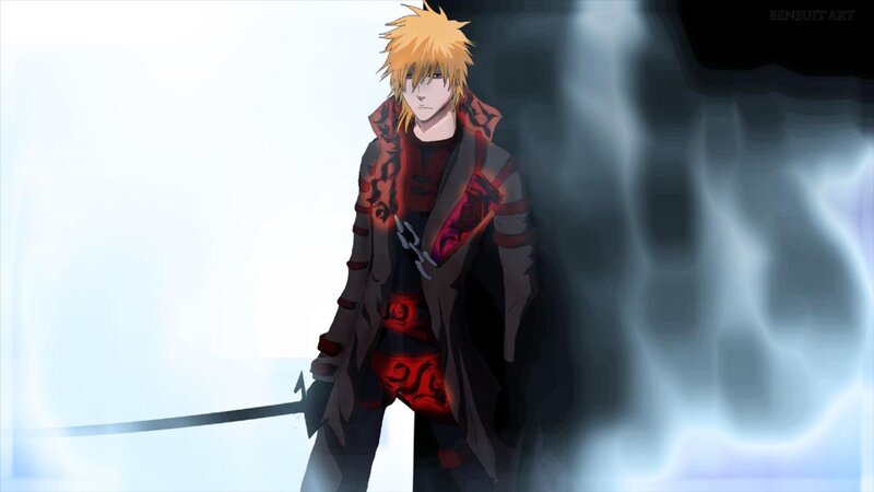 Blonde Anime Character — Black, Dramatic, Sword, Coat