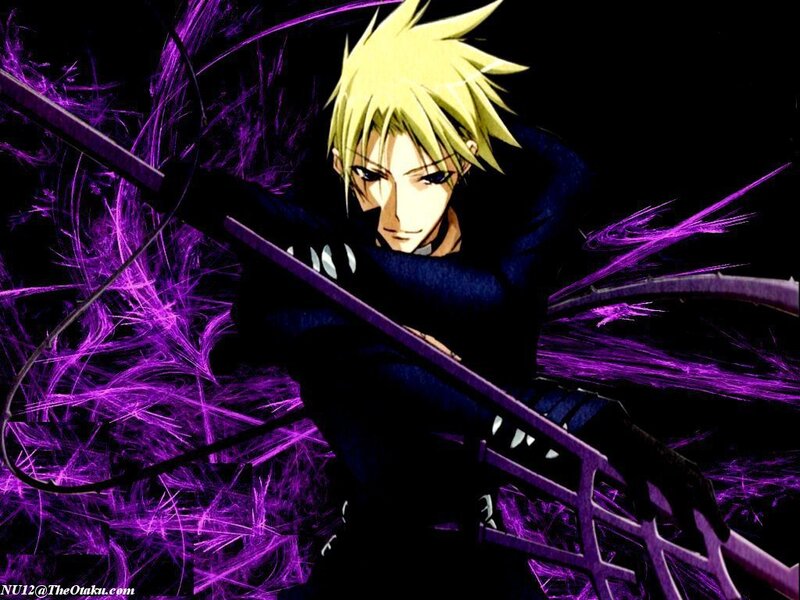 Blonde Anime Character — Black, Dramatic, Sword, Purple Energy