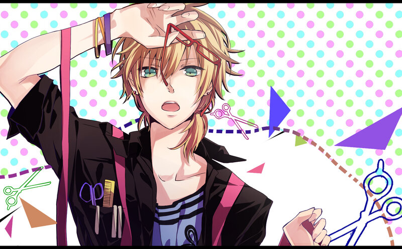 Blonde Anime Character — Black, Playful, Scissors