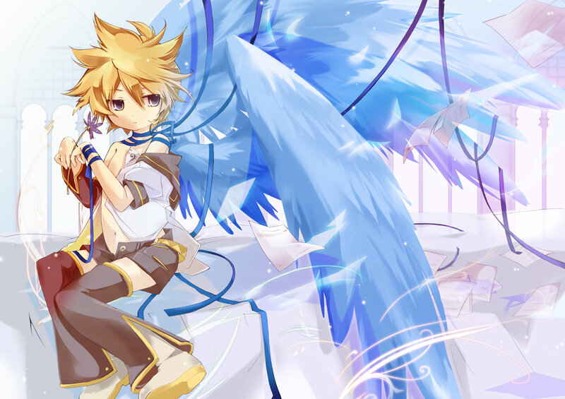 Blonde Anime Character — Blue, Calm, Wings