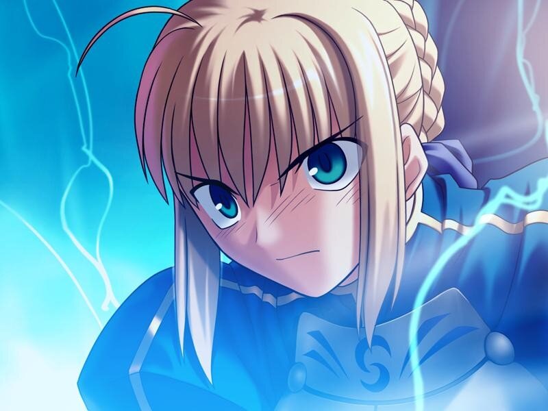 Blonde Anime Character — Blue, Dramatic, Blue Armor