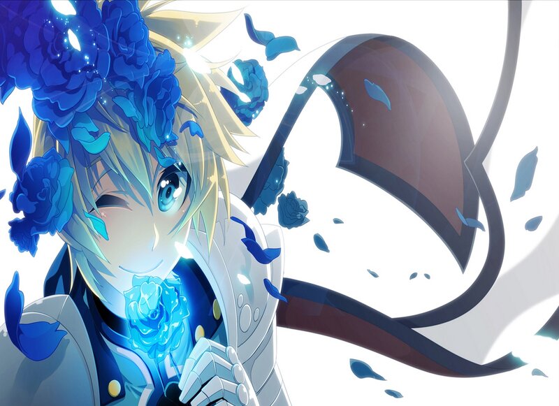 Blonde Anime Character — Blue, Dramatic, Blue Roses