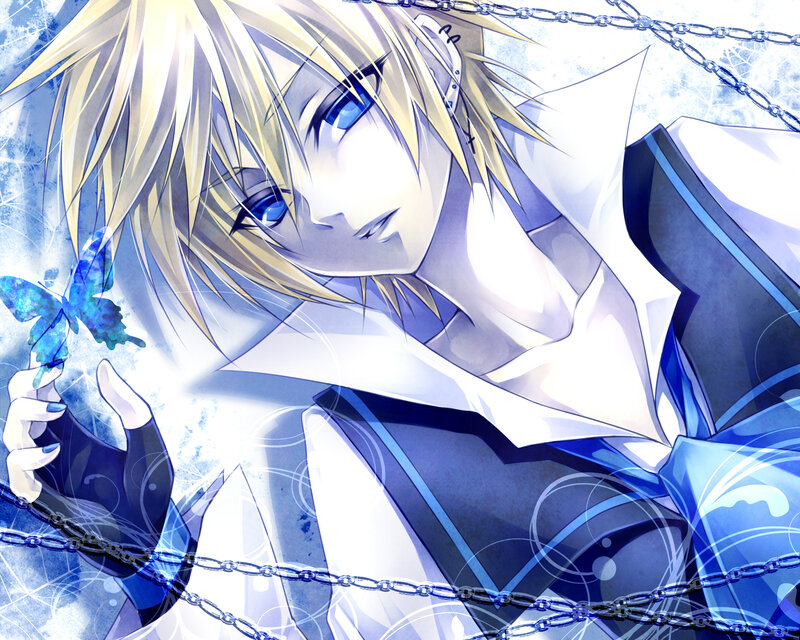 Blonde Anime Character — Blue, Dramatic, Butterfly