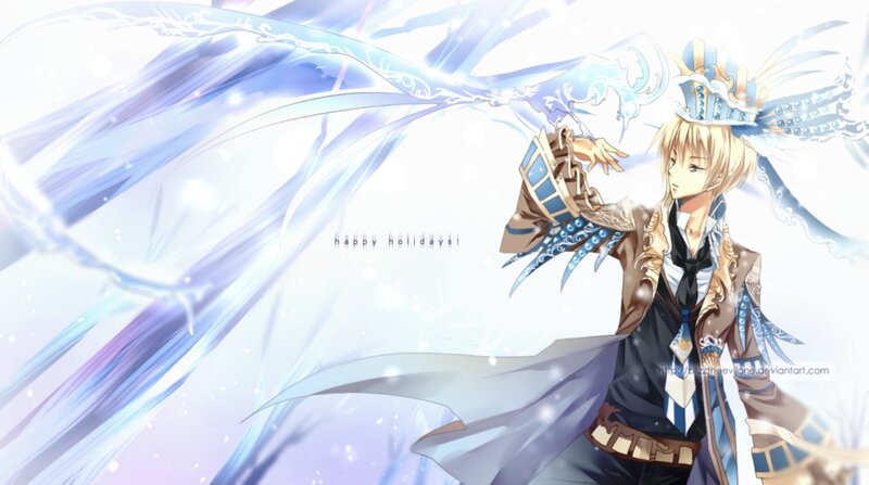 Blonde Anime Character — Blue, Dramatic, Crown