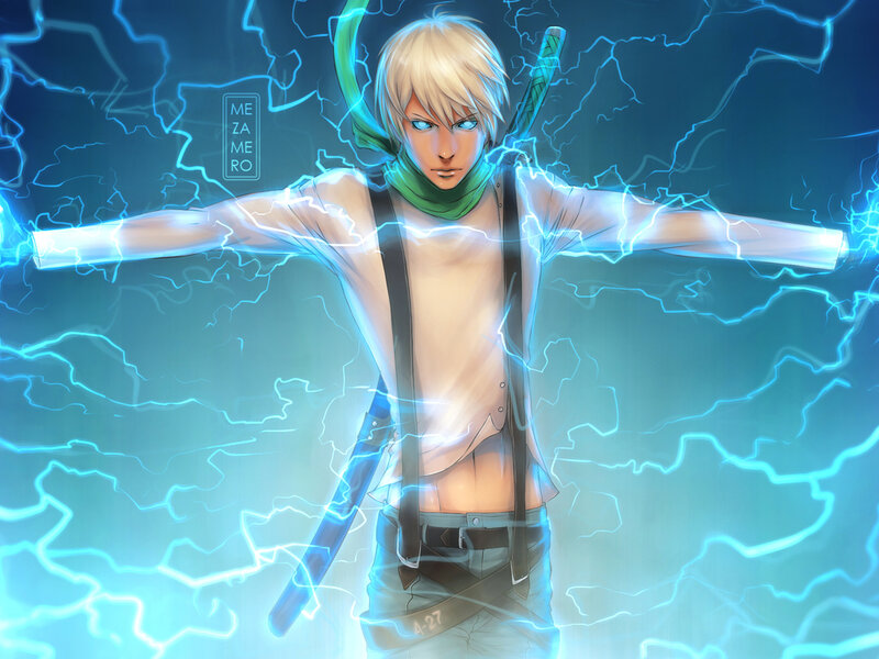 Blonde Anime Character — Blue, Dramatic, Digital Art