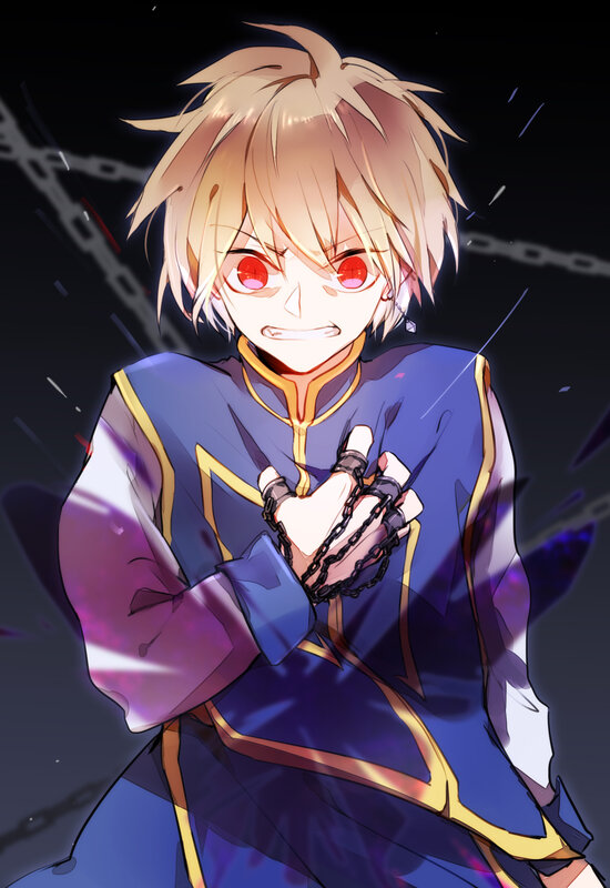 Blonde Anime Character — Blue, Dramatic, Night, Chains