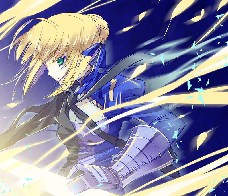 Blonde Anime Character — Blue, Dramatic, Night, Sword