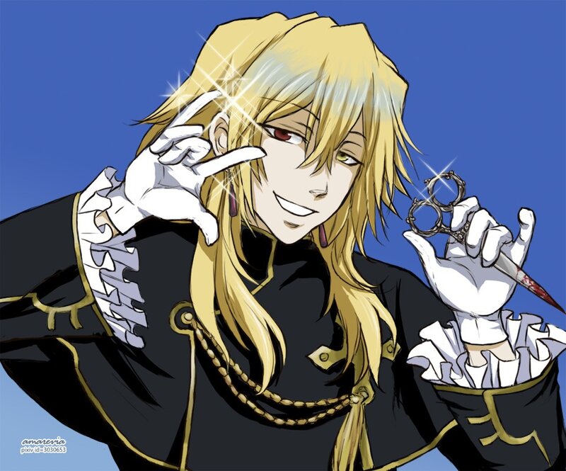Blonde Anime Character — Blue, Dramatic, Scissors