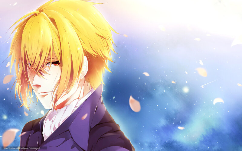 Blonde Anime Character — Blue, Dramatic, Sunset, Flower Petals