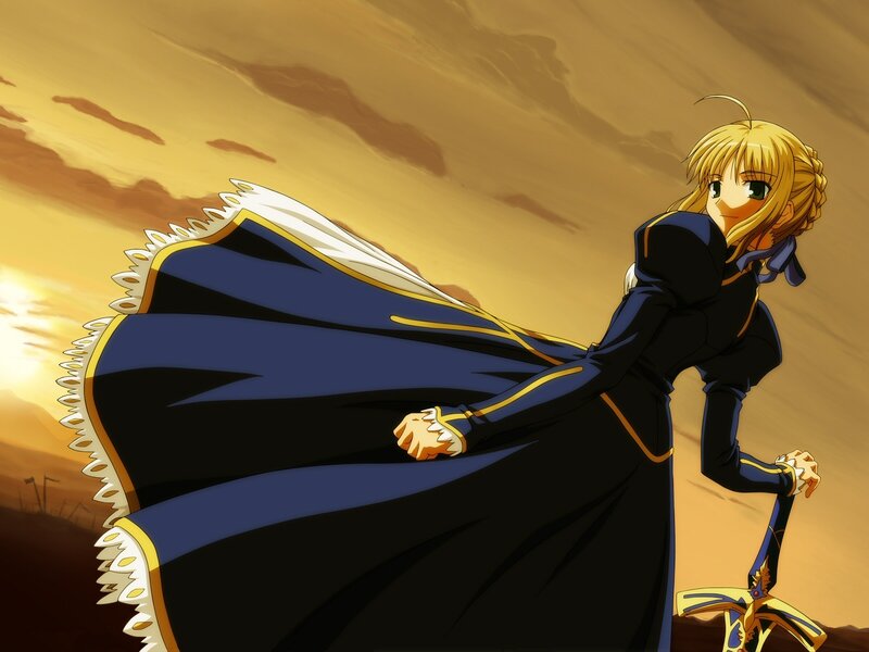 Blonde Anime Character — Blue, Dramatic, Sunset