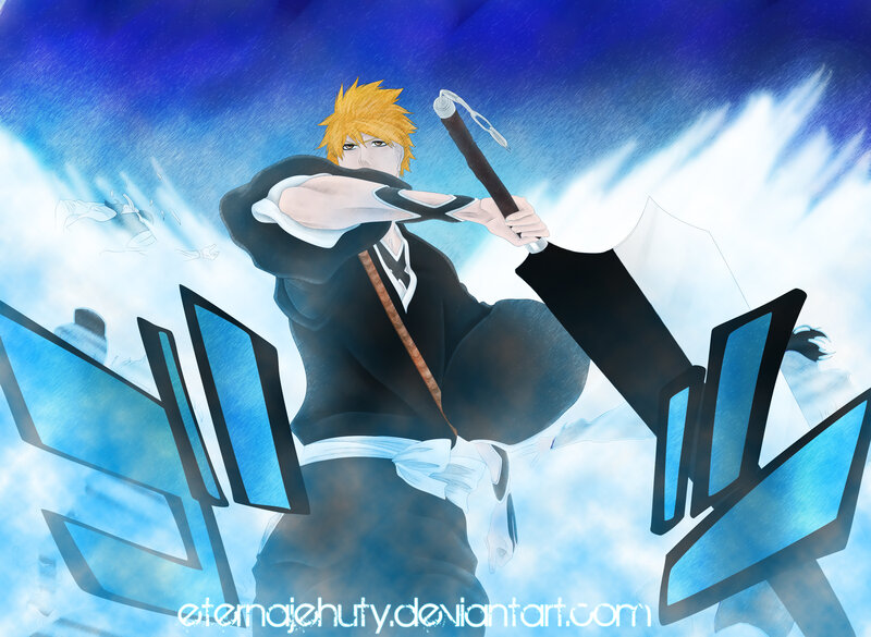 Blonde Anime Character — Blue, Dramatic, Sword, Clouds