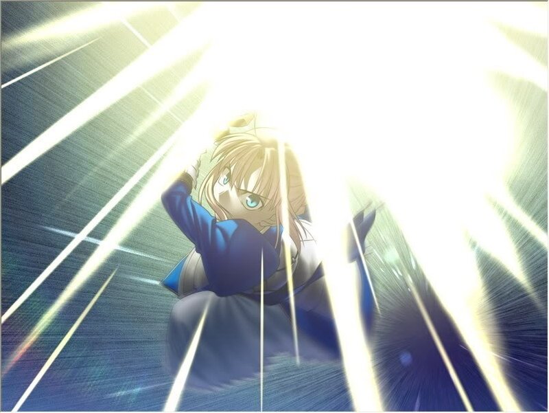 Blonde Anime Character — Blue, Dramatic, Sword, Light Beams