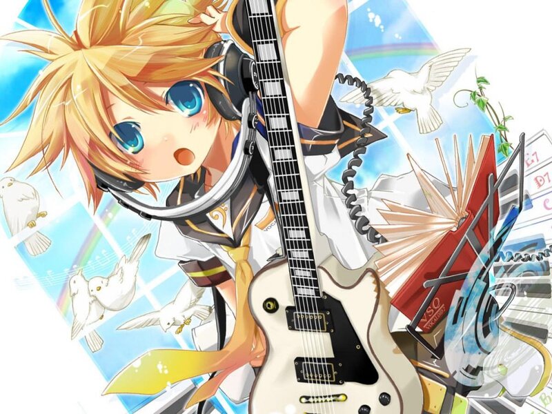 Blonde Anime Character — Blue, Energetic, Guitar