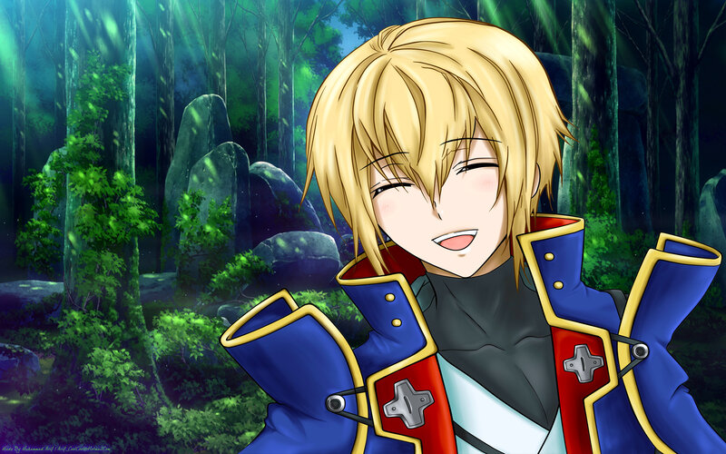 Blonde Anime Character — Blue, Serene, Night, Forest