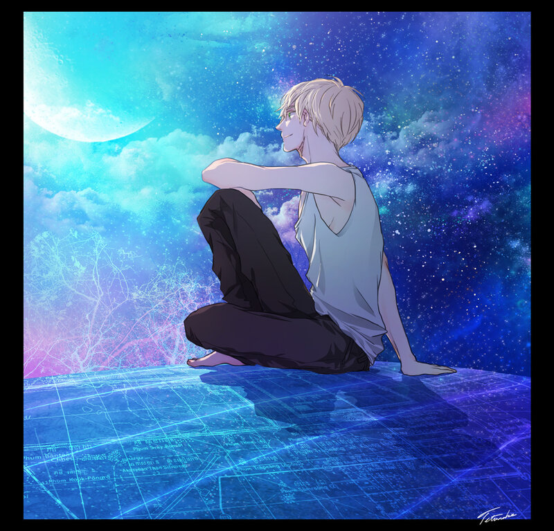 Blonde Anime Character — Blue, Serene, Night