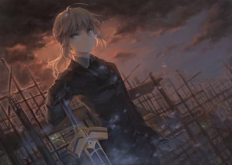 Blonde Anime Character — Brown, Dramatic, Sunset