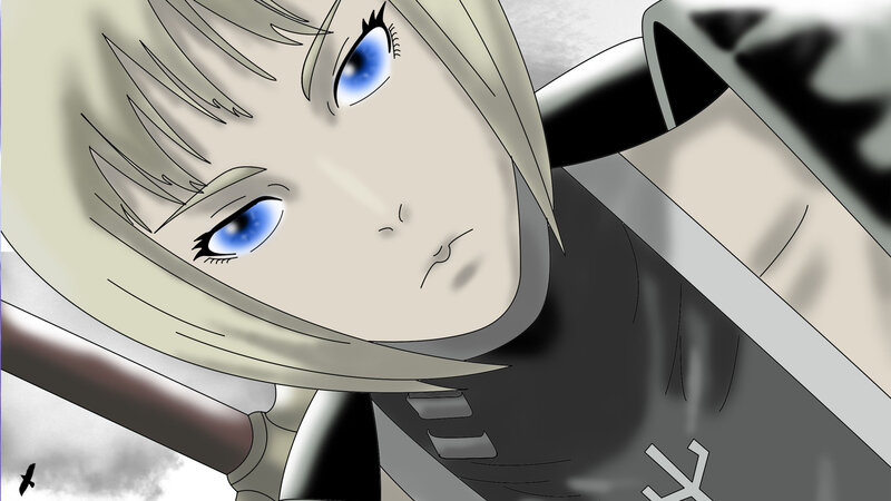 Blonde Anime Character — Gray, Dramatic, Sword