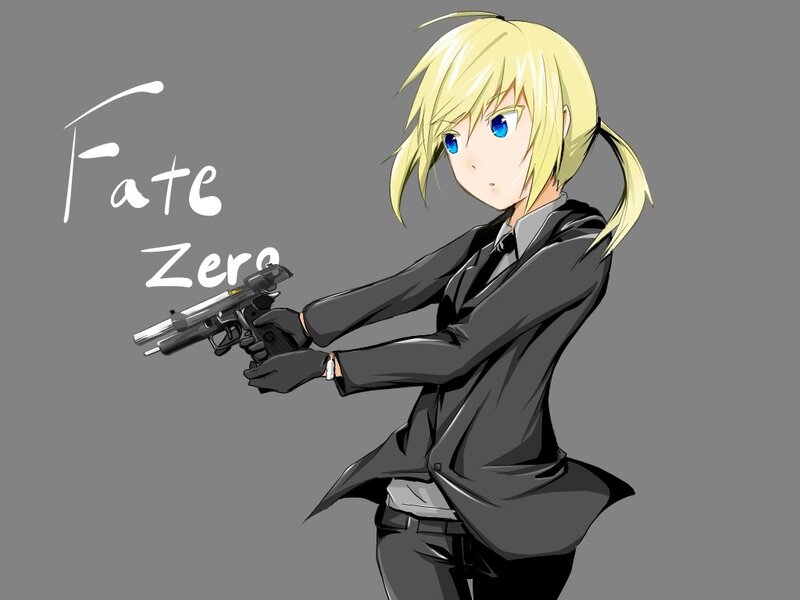 Blonde Anime Character — Gray, Serious, Gun