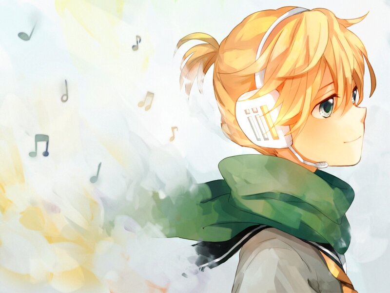 Blonde Anime Character — Green, Calm, Headphones