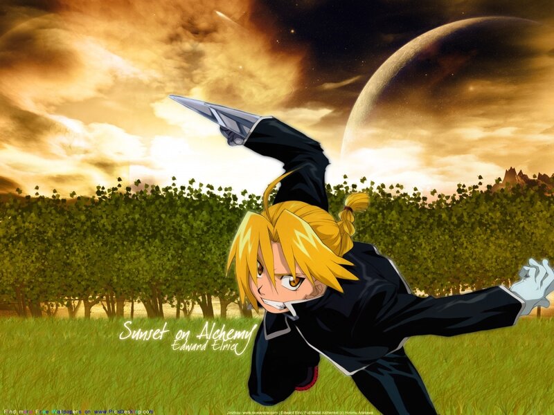 Blonde Anime Character — Green, Dramatic, Sunset