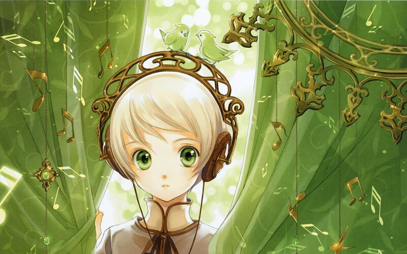 Blonde Anime Character — Green, Serene, Birds