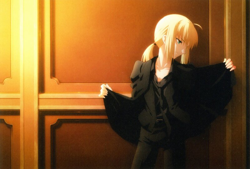 blonde anime character in black coat