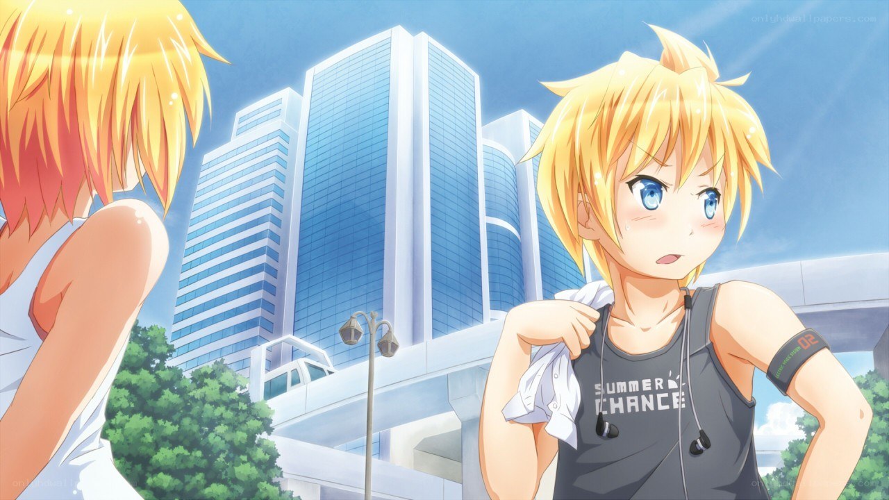 blonde anime character in city
