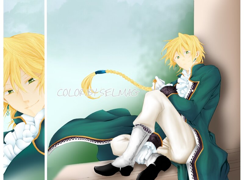 blonde anime character in green coat