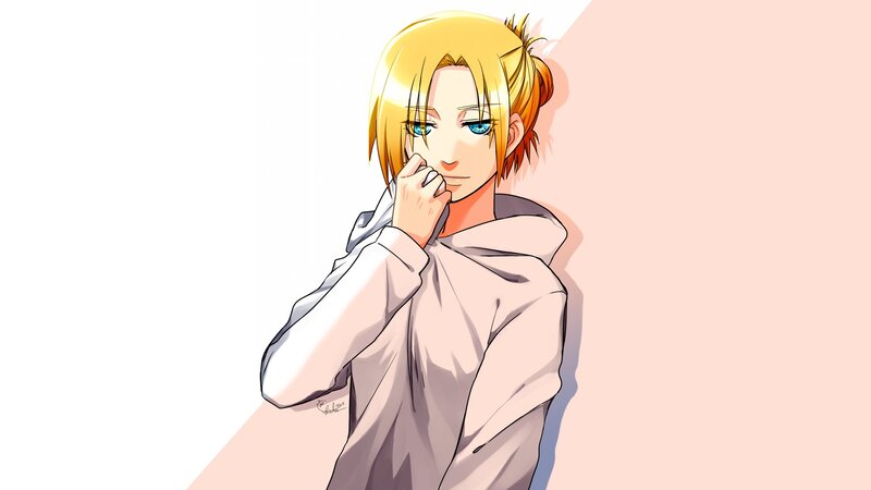 blonde anime character in hoodie