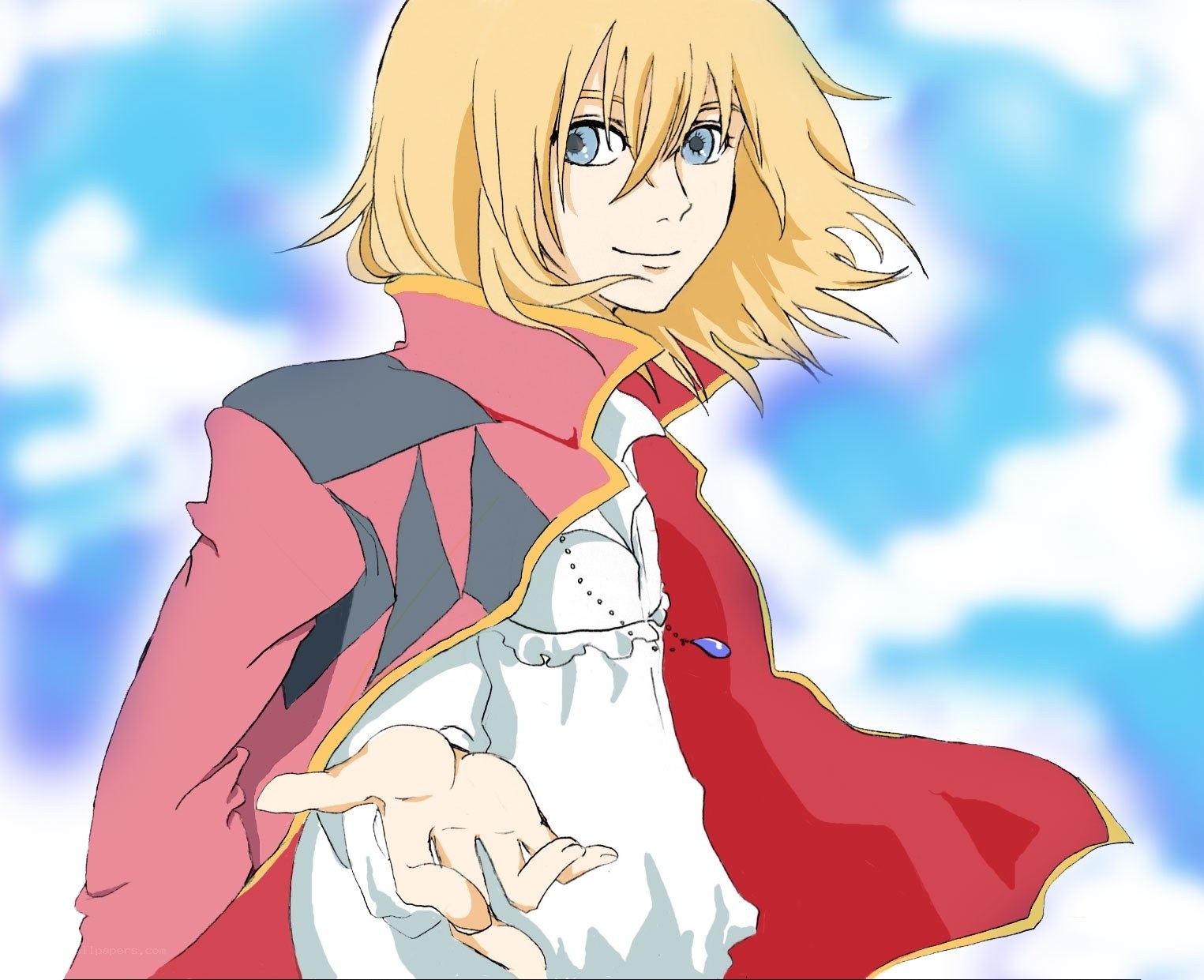 blonde anime character in red cloak