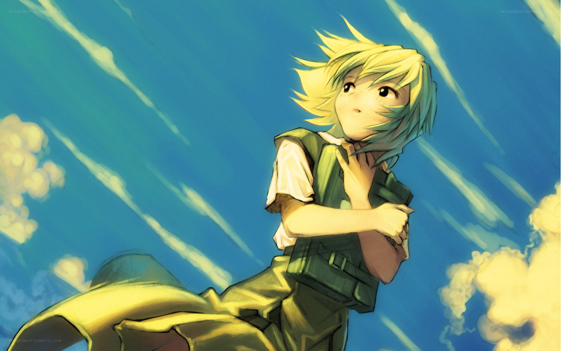 blonde anime character in sky