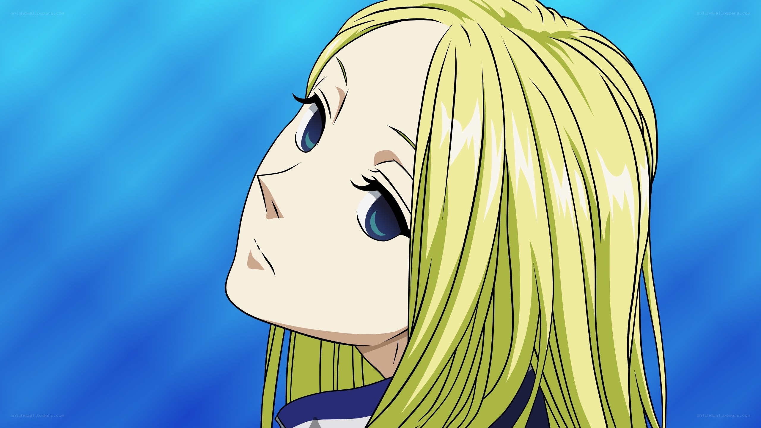 blonde anime character looking up
