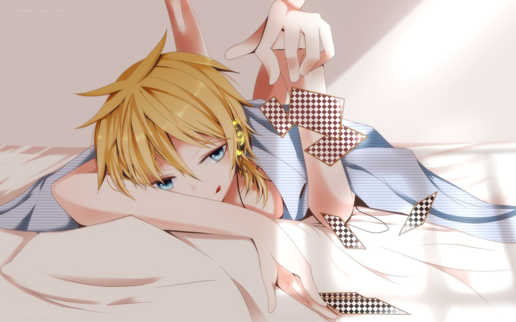 blonde anime character on bed