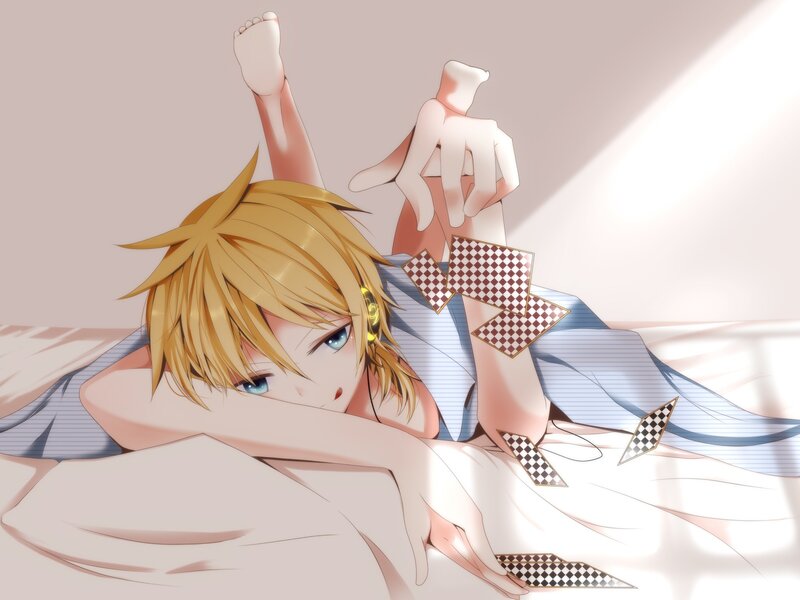 blonde anime character on bed