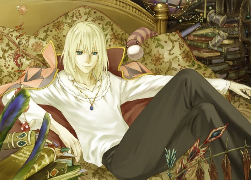 blonde anime character on couch
