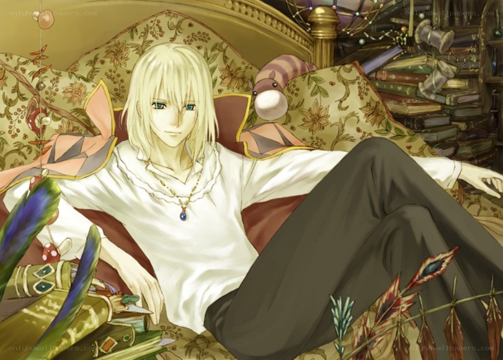blonde anime character on couch