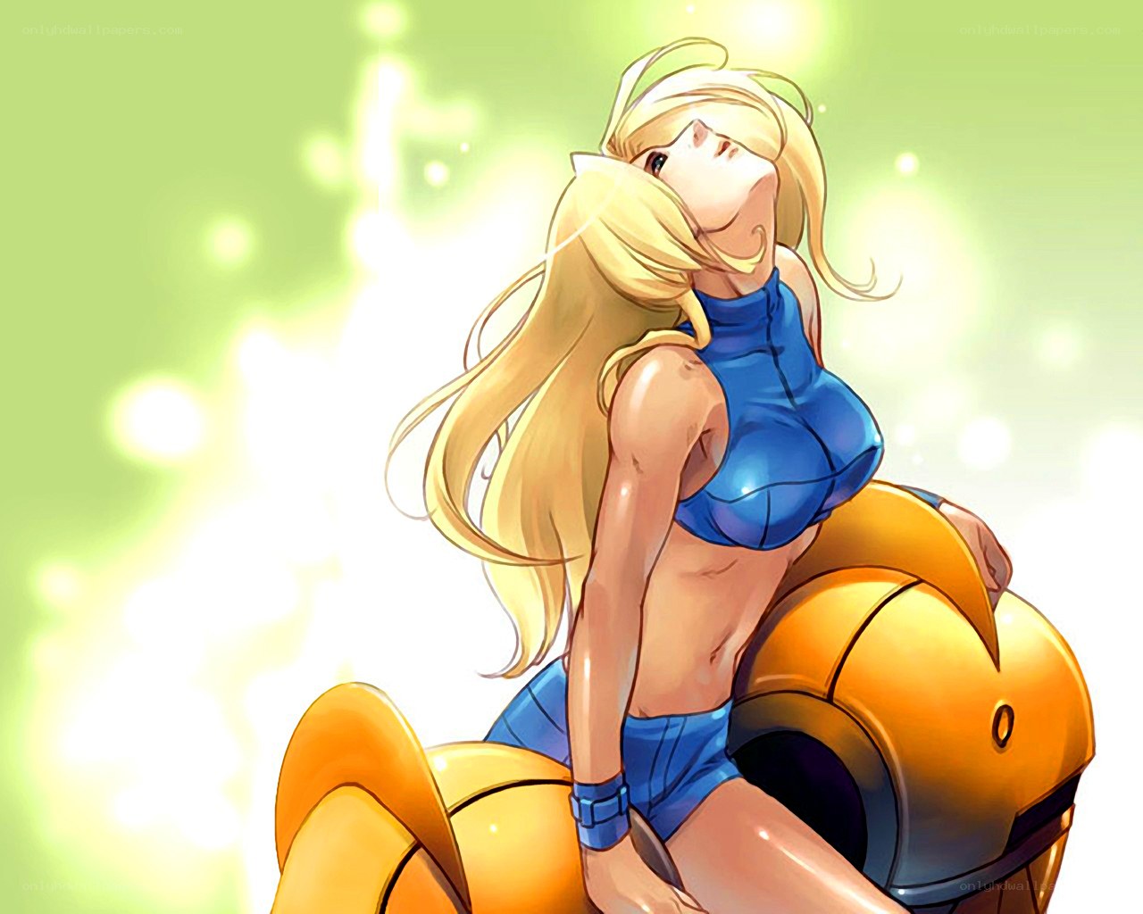 Blonde anime character on mech