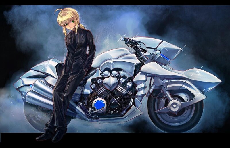 Blonde Anime Character on Motorcycle