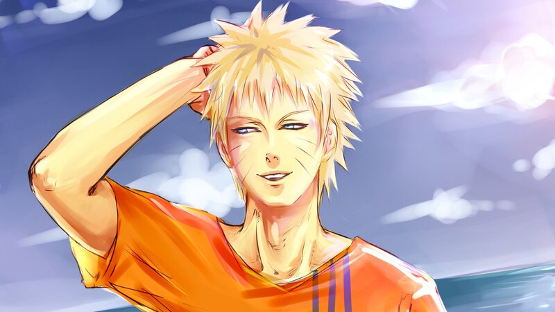 Blonde Anime Character — Orange, Calm, Afternoon, Orange Shirt
