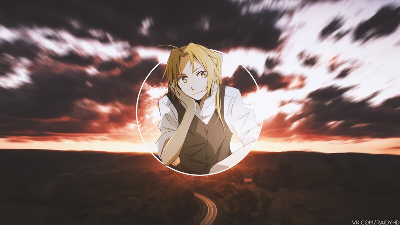 Blonde Anime Character — Orange, Dramatic, Sunset, Clouds